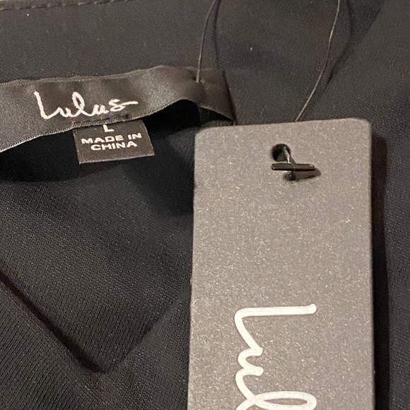 Lulu's Black Midi Cocktail Dress Size L Wrap front - Picture 7 of 7